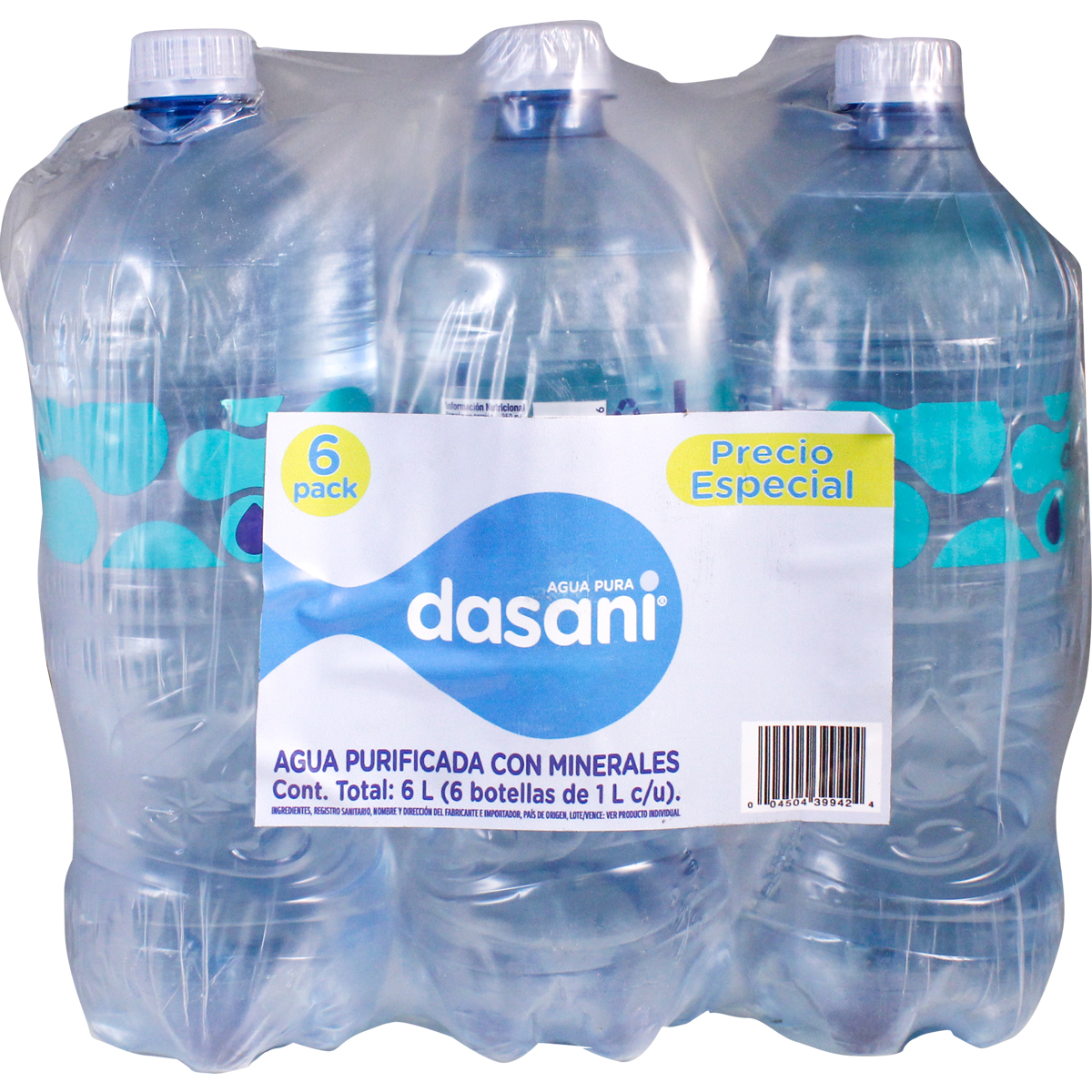 Agua Dasani, 6 botellas de 1 litro