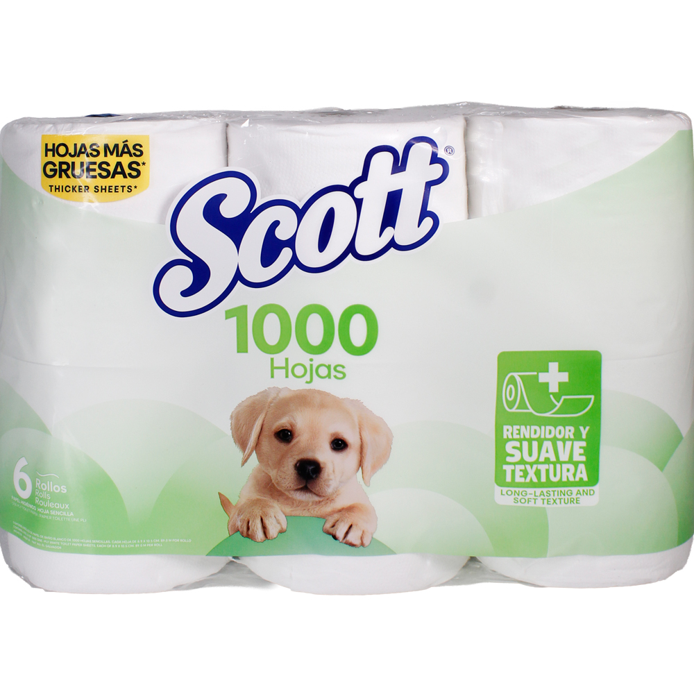 Papel higiénico Scott Mil Hojas, 6 rollos